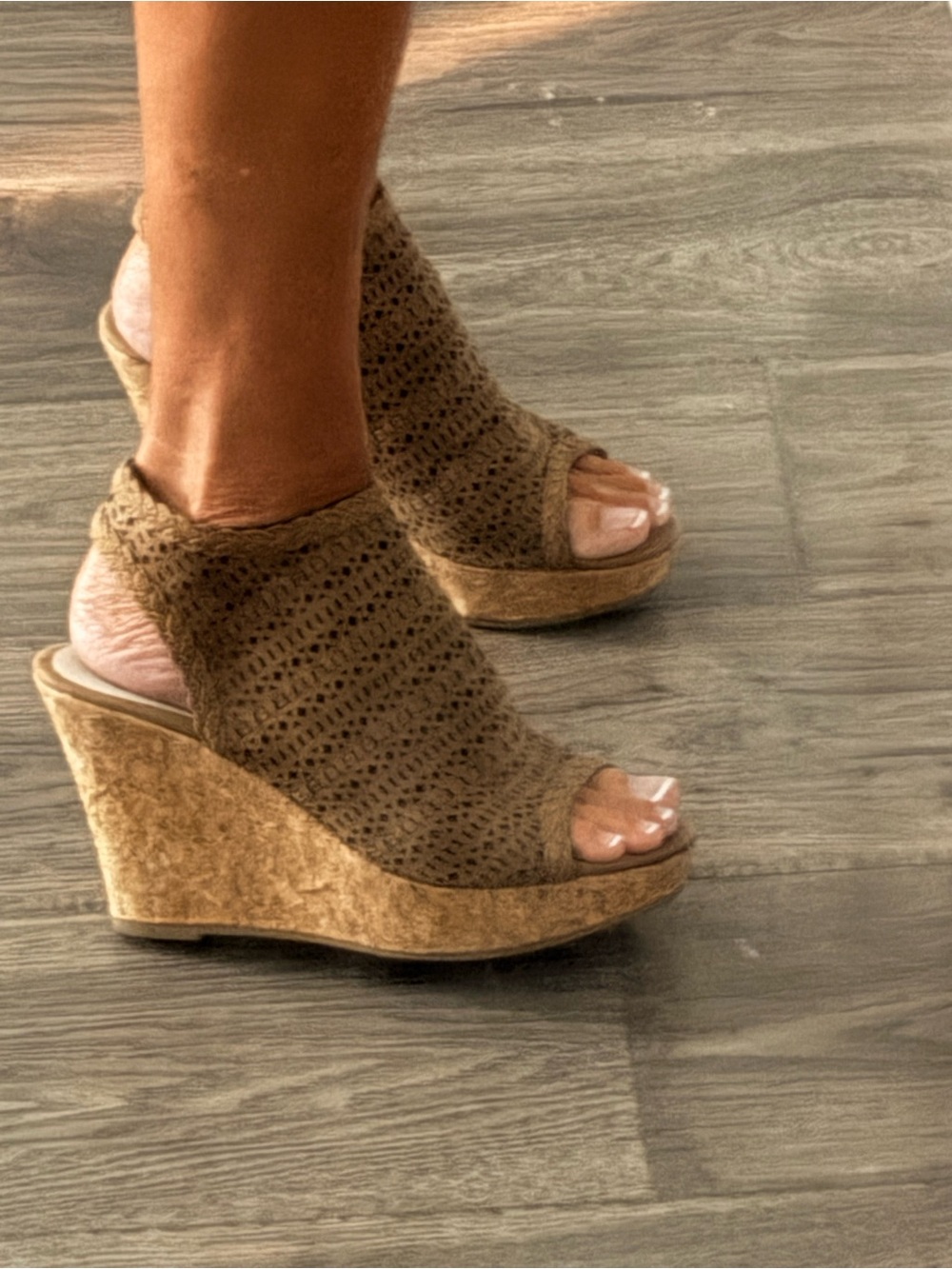 Fergalicious Woven Open-Toe Wedge Sandals - Brown